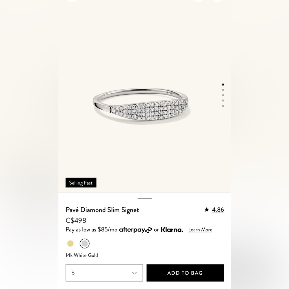 MEJURI 14K WHITE GOLD PAVE DIAMOND SLIM SIGNET RING - SIZE 5